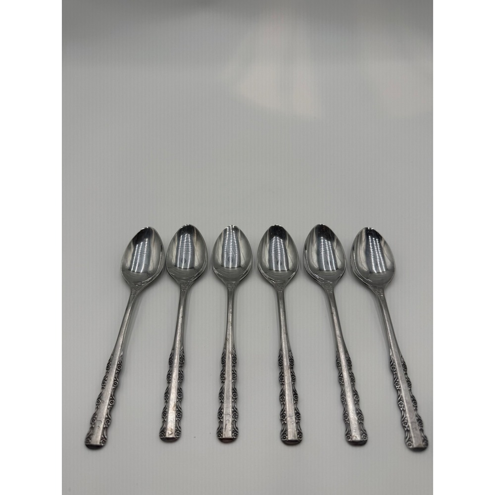 Ekco Eterna Florentine Stainless Teaspoons Set of 6 Floral Flatware Hong Kong